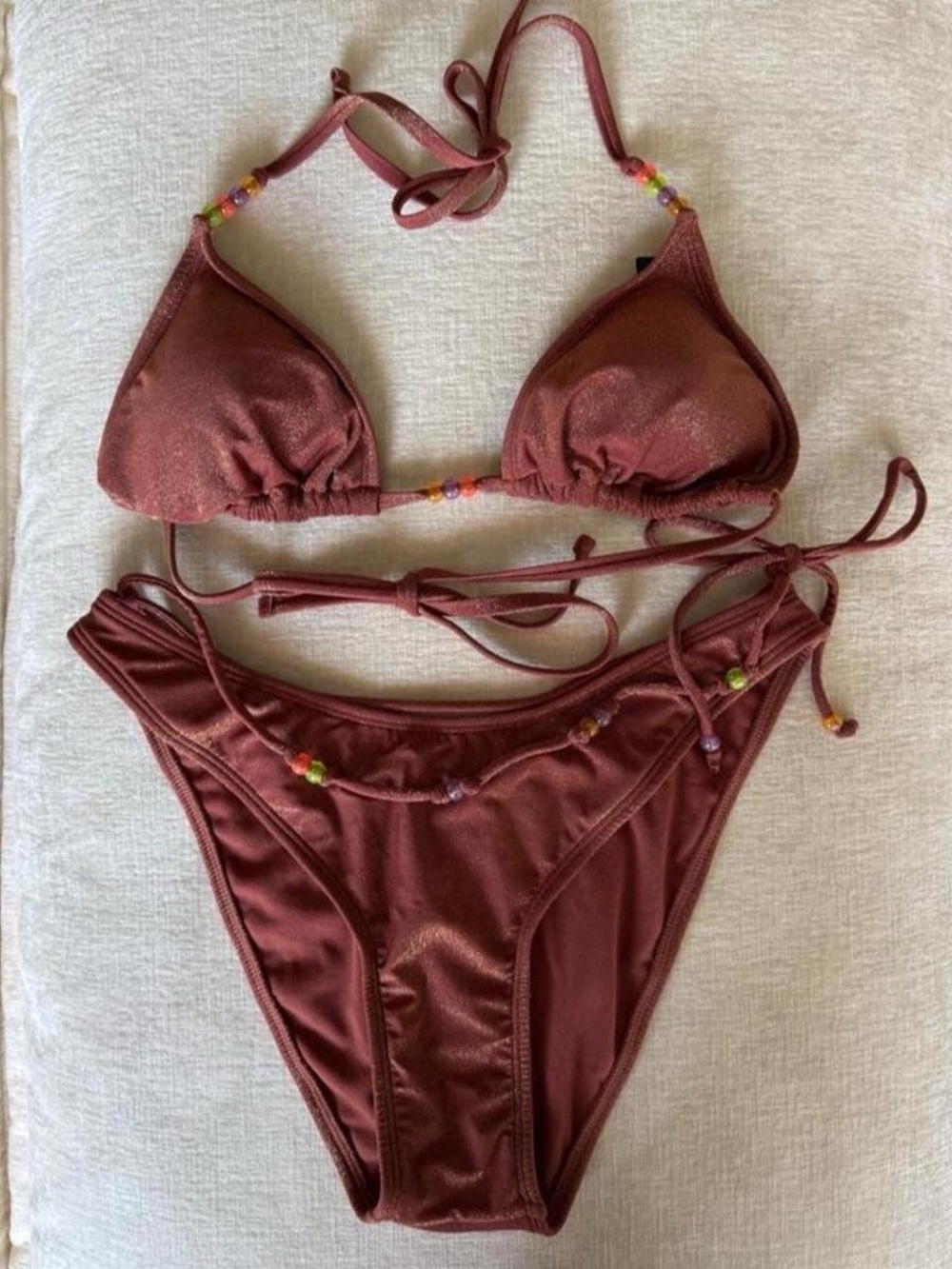 copper glitter bikini with colorful beads 🐻🥥✨